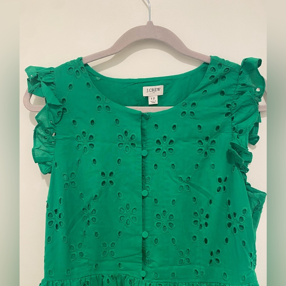 *J. Crew* Green Eyelet Midi Dress